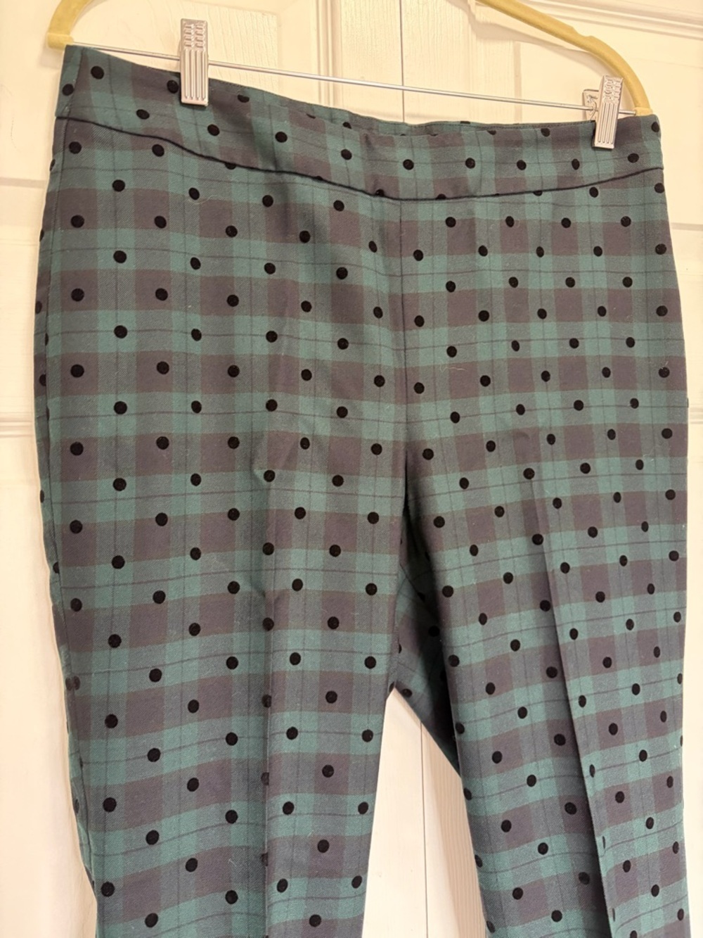 Talbots Green & Black Plaid Slim Ankle Pants with Polka Dot Trim 10p